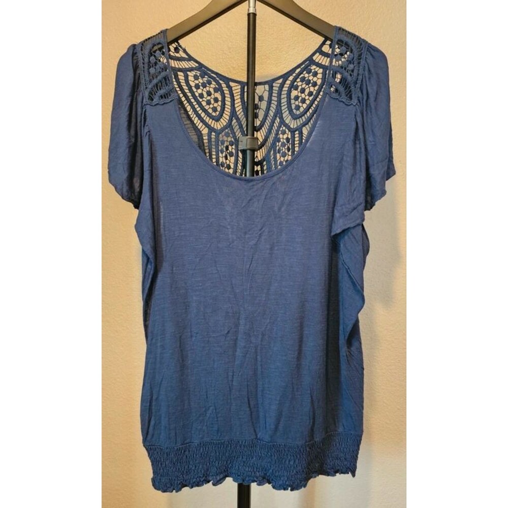 Women’s Navy Blue Short Sleeve Top with Crochet Back